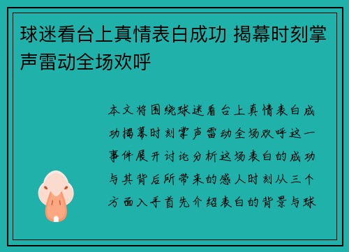 球迷看台上真情表白成功 揭幕时刻掌声雷动全场欢呼